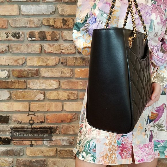 Tory Burch Small Savannah Flat Tote Black Leather - Picture 8 of 14